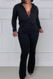 Coffee Casual Solid Patchwork Zipper Long Sleeve Two Pieces