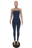 Pink Sexy Casual Solid Backless Slit Strapless Sleeveless Two Pieces
