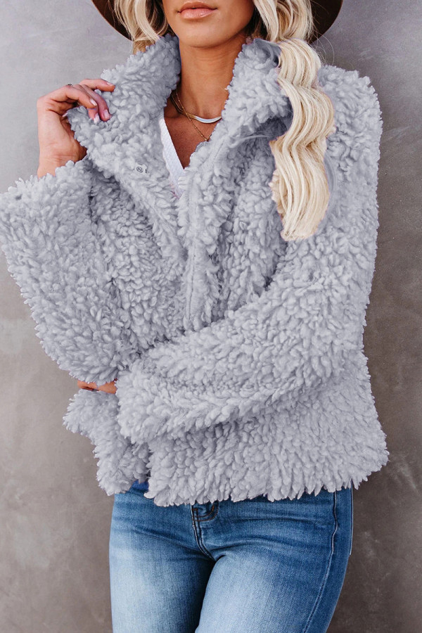 Grey Fashion Casual Solid Cardigan Mandarin Collar Outerwear