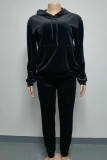 Black Casual Solid Patchwork Pocket Hooded Collar Long Sleeve Two Pieces