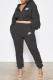 Black Fashion Casual Print Patchwork Hooded Collar Long Sleeve Two Pieces