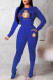 Blue Casual Print Patchwork O Neck Long Sleeve Two Pieces