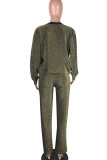 Gold Casual Solid Patchwork O Neck Long Sleeve Two Pieces