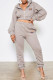 Silver Fashion Casual Print Patchwork Hooded Collar Long Sleeve Two Pieces