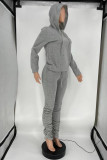 Grey Fashion Casual Solid Fold Hooded Collar Long Sleeve Two Pieces