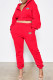 Red Fashion Casual Print Patchwork Hooded Collar Long Sleeve Two Pieces