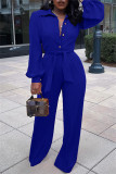 Blue Fashion Casual Solid Basic Turndown Collar Regular Jumpsuits