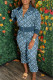 Blue Fashion Street Print Patchwork Turndown Collar Long Sleeve Two Pieces