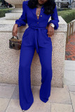 Blue Fashion Casual Solid Basic Turndown Collar Regular Jumpsuits
