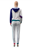 White Blue Fashion Casual Patchwork Basic Hooded Collar Long Sleeve Two Pieces