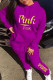 Purple Fashion Casual Letter Print Basic Hooded Collar Long Sleeve Two Pieces