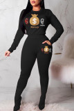 Red Casual Print Patchwork O Neck Long Sleeve Two Pieces