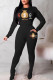 Black Casual Print Patchwork O Neck Long Sleeve Two Pieces