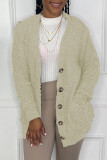 Brown Fashion Casual Solid Long Sleeve Cardigan Lamb Wool Outerwear