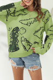 Green Casual Print Patchwork O Neck Tops