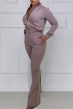 Coffee Casual Solid Patchwork Zipper Long Sleeve Two Pieces
