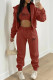 Burgundy Fashion Casual Print Letter Hooded Collar Long Sleeve Three Pieces