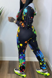 Multicolor Fashion Casual Print Zipper Hooded Collar Long Sleeve Two Pieces