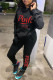 Black Fashion Casual Letter Print Basic Hooded Collar Long Sleeve Two Pieces