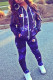 Purple Fashion Sportswear Print Patchwork Hooded Collar Long Sleeve Two Pieces