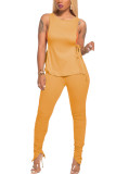 Yellow Fashion Casual adult Ma'am Patchwork Solid Two Piece Suits pencil Sleeveless Two Pieces