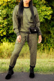 Gold Casual Solid Patchwork O Neck Long Sleeve Two Pieces