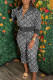 Black Fashion Street Print Patchwork Turndown Collar Long Sleeve Two Pieces