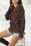 Black Casual Print Patchwork O Neck Tops