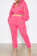 Pink Fashion Casual Print Patchwork Hooded Collar Long Sleeve Two Pieces