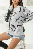 Grey Casual Print Patchwork O Neck Tops