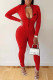 Red Fashion Print Patchwork O Neck Jumpsuits
