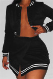 Red Fashion Casual Solid Patchwork Slit O Neck Long Sleeve Two Pieces