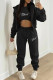 Black Fashion Casual Print Letter Hooded Collar Long Sleeve Three Pieces
