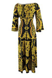 Khaki Elegant Print Patchwork Off the Shoulder A Line Dresses