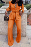 Blue Fashion Casual Solid Basic Turndown Collar Regular Jumpsuits