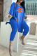Blue Fashion Celebrities Print Patchwork V Neck Long Sleeve Two Pieces