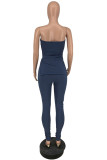 Pink Sexy Casual Solid Backless Slit Strapless Sleeveless Two Pieces