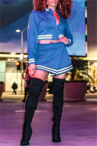 Red Fashion Casual Solid Patchwork Slit O Neck Long Sleeve Two Pieces