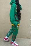 Green Fashion Casual Print Basic Hooded Collar Long Sleeve Two Pieces