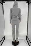 Grey Fashion Casual Solid Fold Hooded Collar Long Sleeve Two Pieces