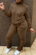 Brown Fashion Casual Solid Fold Hooded Collar Long Sleeve Two Pieces