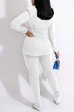 White Casual Work Solid Split Joint Turn-back Collar Long Sleeve Two Pieces