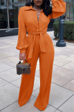 Blue Fashion Casual Solid Basic Turndown Collar Regular Jumpsuits