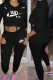 Black Fashion Sportswear Print Ripped Patchwork Hooded Collar Long Sleeve Two Pieces