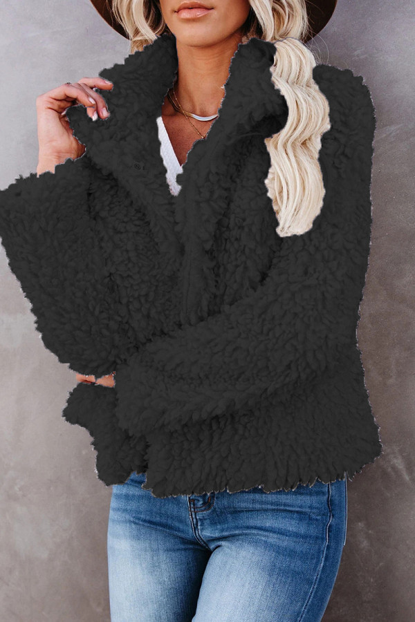 Black Fashion Casual Solid Cardigan Mandarin Collar Outerwear