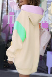 Apricot Casual Solid Patchwork Hooded Collar Tops
