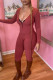 Red Sexy Solid Patchwork Zipper U Neck Regular Jumpsuits