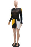 Black Sexy Solid Patchwork See-through Zipper O Neck One Step Skirt Dresses