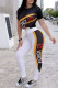 Black Fashion Casual Print Patchwork Letter O Neck Short Sleeve Two Pieces