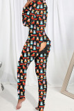 White Casual Print Split Joint Buttons V Neck Skinny Jumpsuits